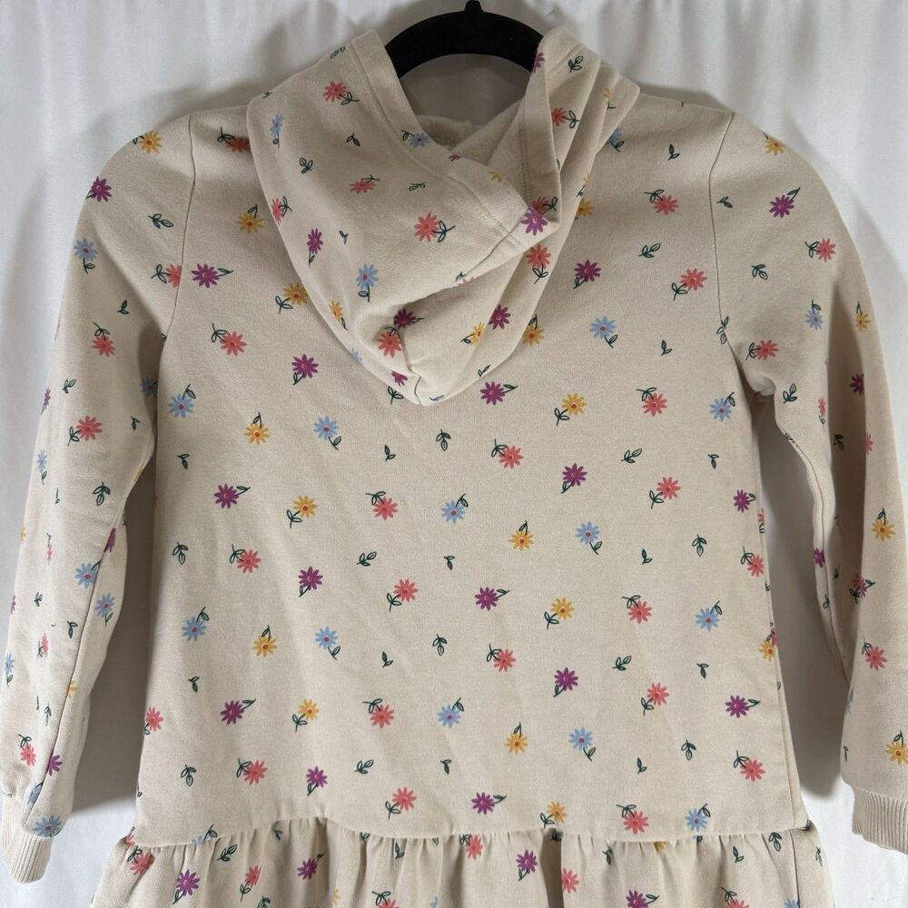Tucker and Tate Sweater Dress Girls 7 Tan Floral Long Sleeve Ruffle Hem Hooded - Picture 11 of 12